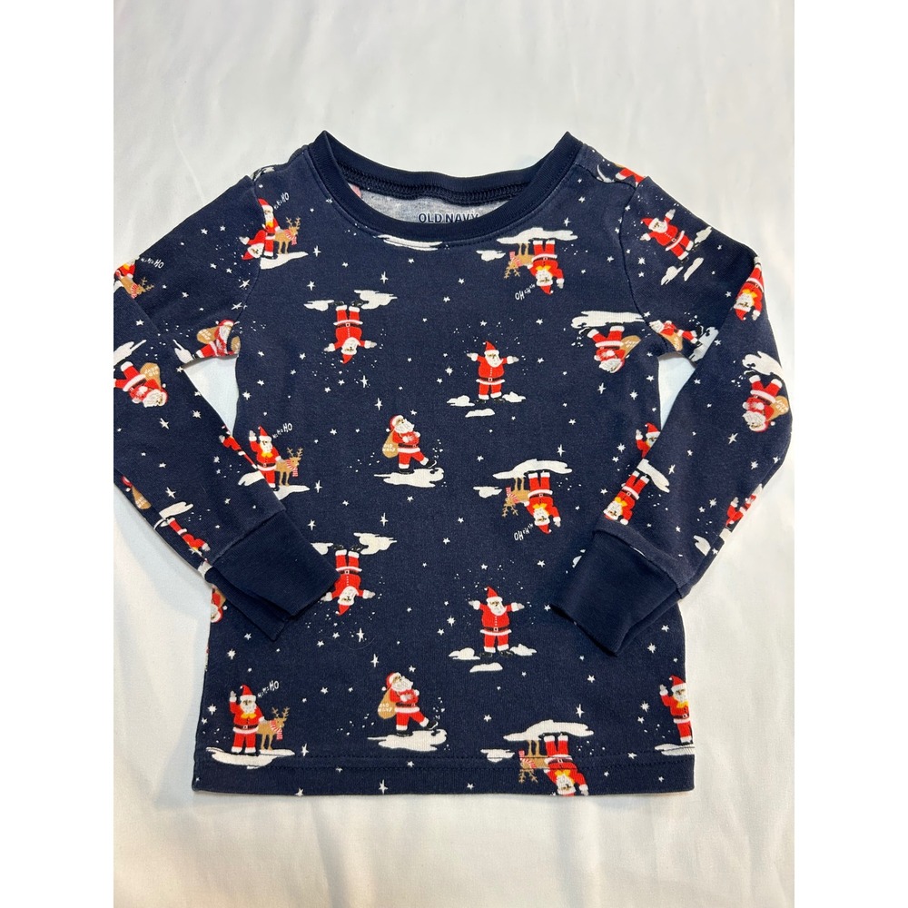 Old Navy Toddler Boys Santa Reindeer Christmas Pajama Top Navy Blue 3T